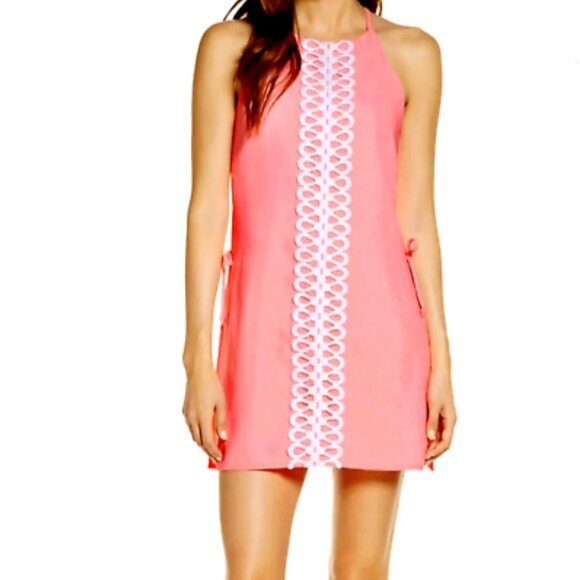 Lilly Pulitzer Pearl dress Romper shorts jumper Coral Guipure crochet lace 4 - Picture 2 of 9